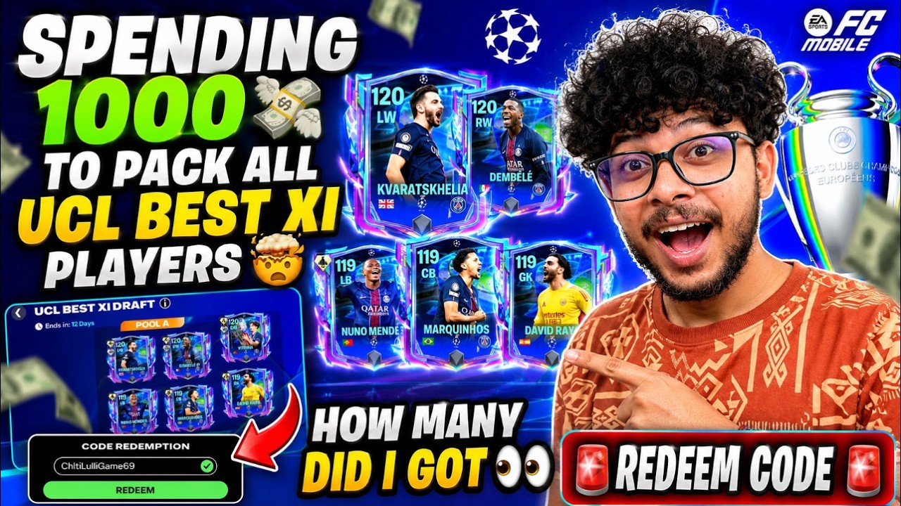 NEW REDEEM CODE 🚨🚨 I SPENT 1000$ TO PACK ALL UCL BEST XI 🤯 HOW MANY DID I PACK 👀 || TWG || FC MOBILE