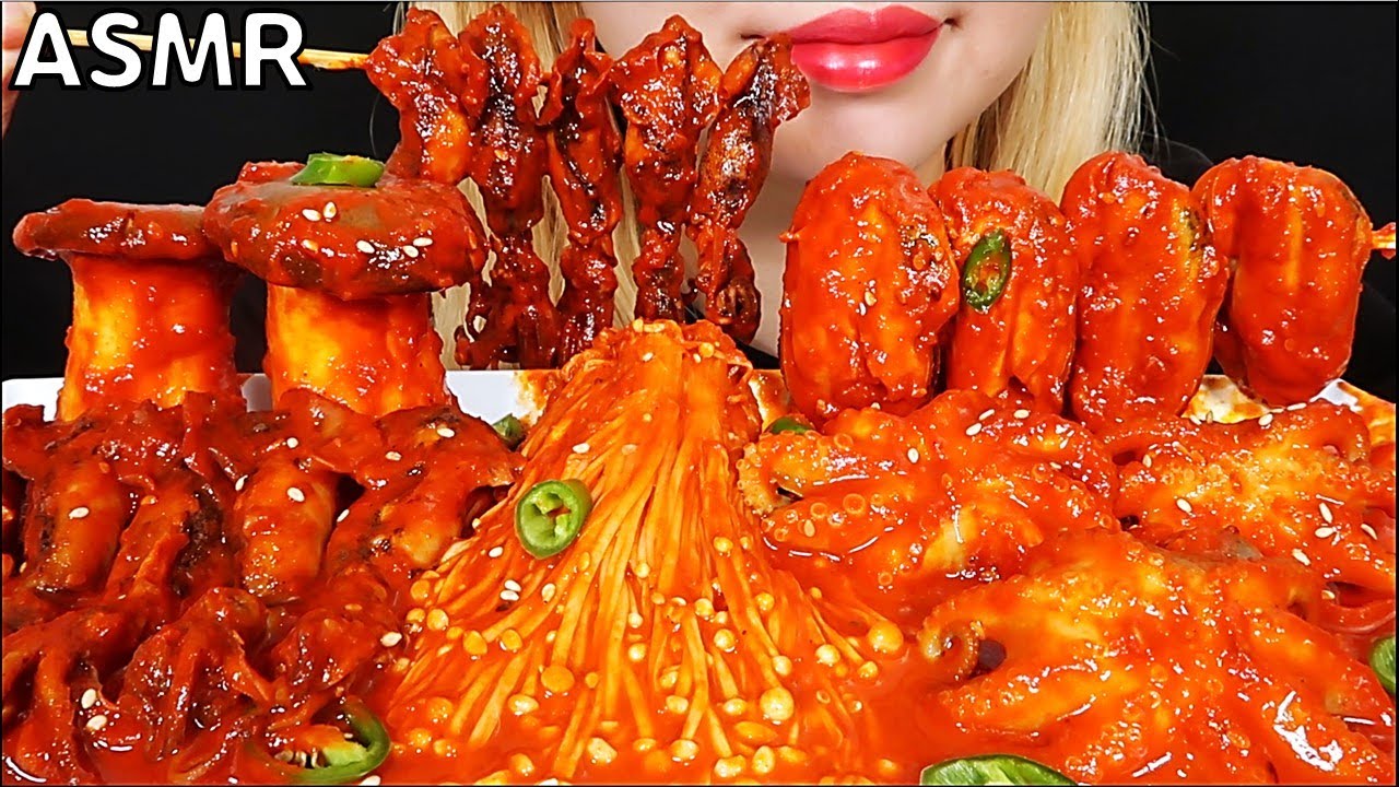 ASMR SPICY SEAFOOD + MUSHROOMS (enoki & king oyster)🍄 Mukbang Eating sounds