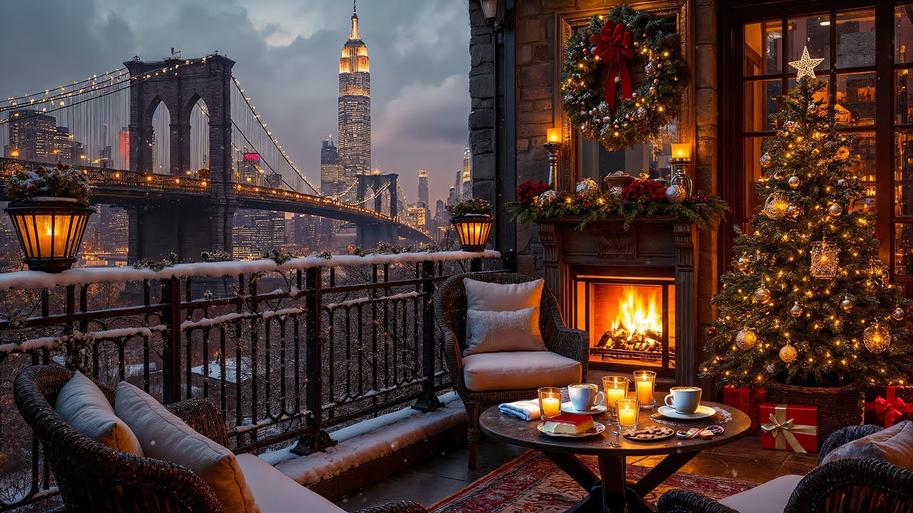 Christmas Evening Jazz in New York ☕ Cozy Winter Balcony Café Ambience & Smooth Jazz for Study, Work