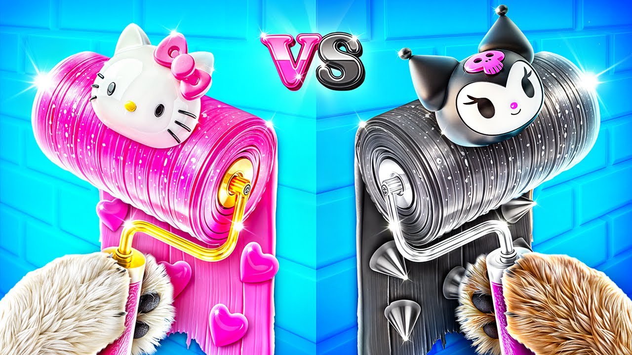 One Colored Dog House Challenge! Hello Kitty vs Kuromi!