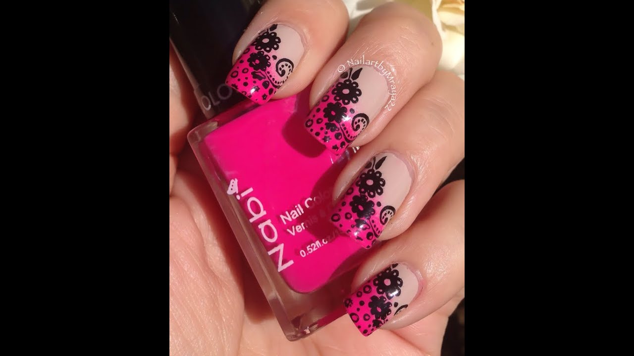 Facil diseño de uñas con degradado diagonal y flores