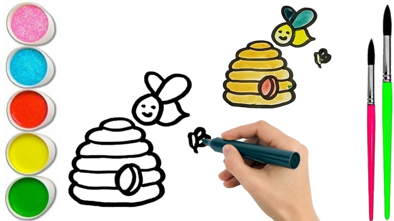 How To Draw  cute Bee Drawing, Painting & water Coloring For Kids and Toddlers_🌈🎨