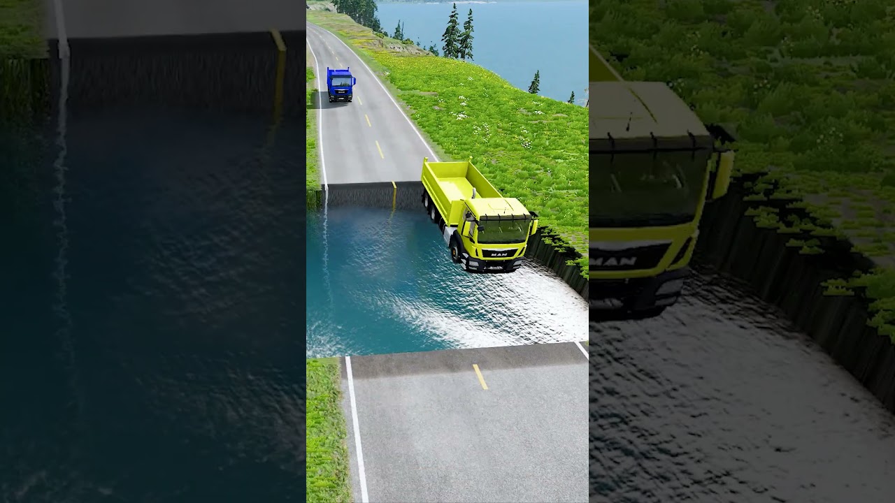 Dump truck vs Large water pit #151 | #beamngdrivemods #doublespeedbumps  #carsvswaterpit