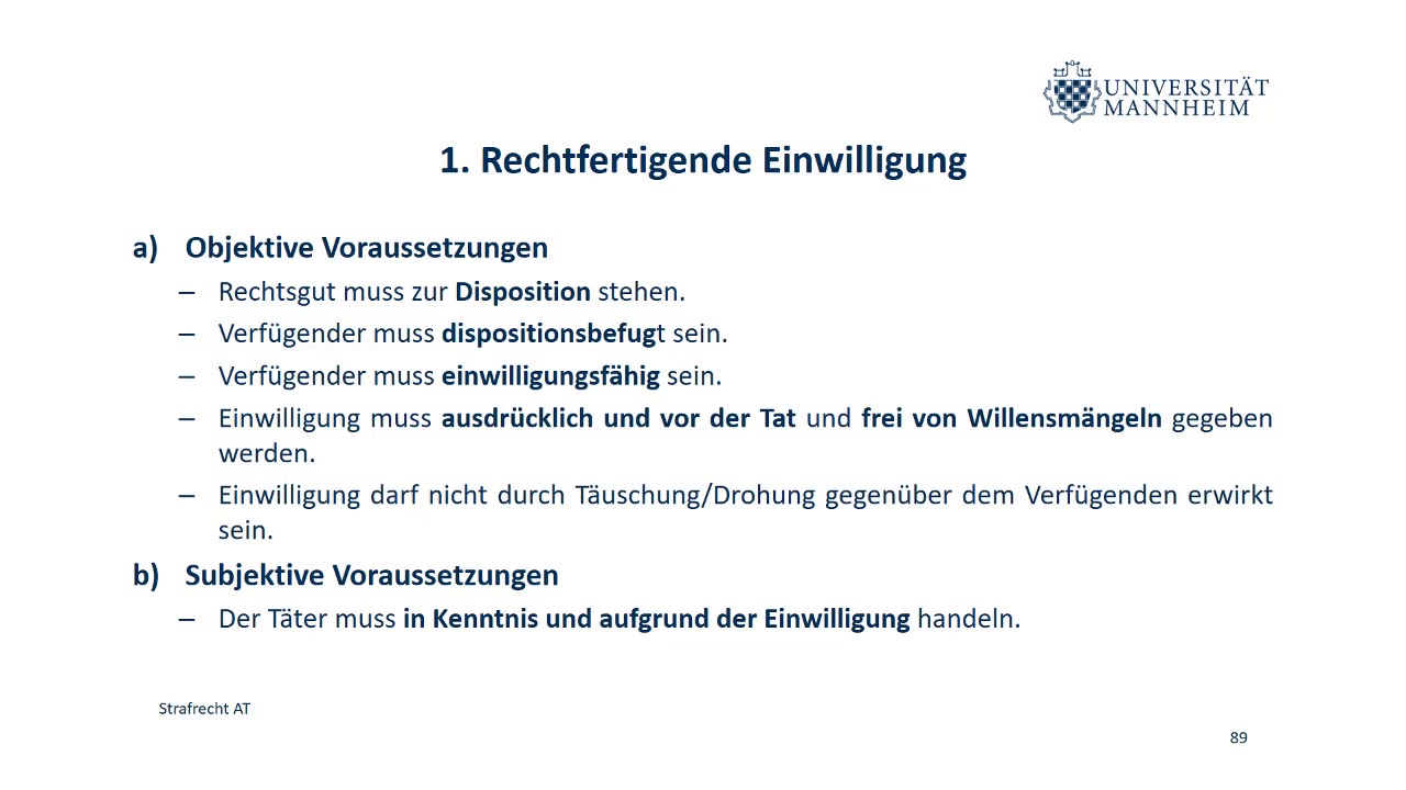 Strafrecht AT Teil 10 (rechtfertigende Einwilligung)