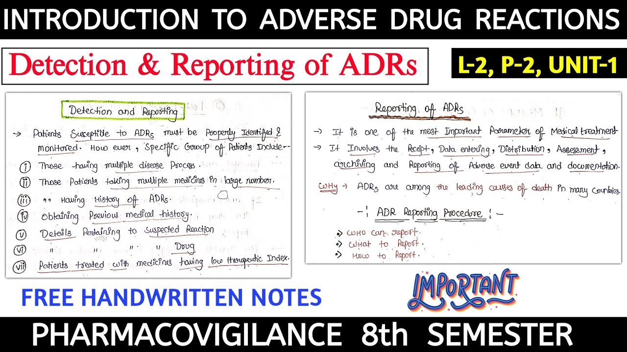 Detection &  Reporting  Of ADRs || L-2, P-2, Unit-1 || Pharmacovigilance 8th sem || Graceful Pharma