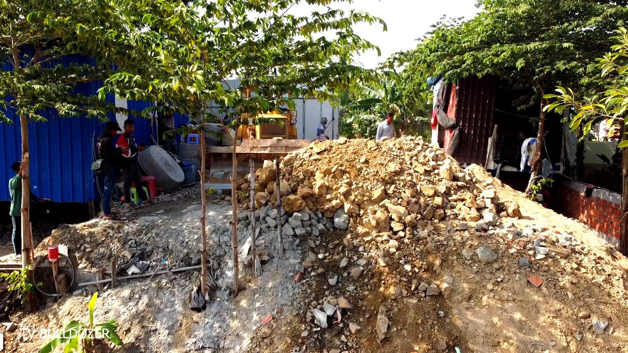 Amazing!!! New Project LANDFILL & DELETE RIVER By KOMATSU D31P Driver DOZER Pushing STONE, Truckload