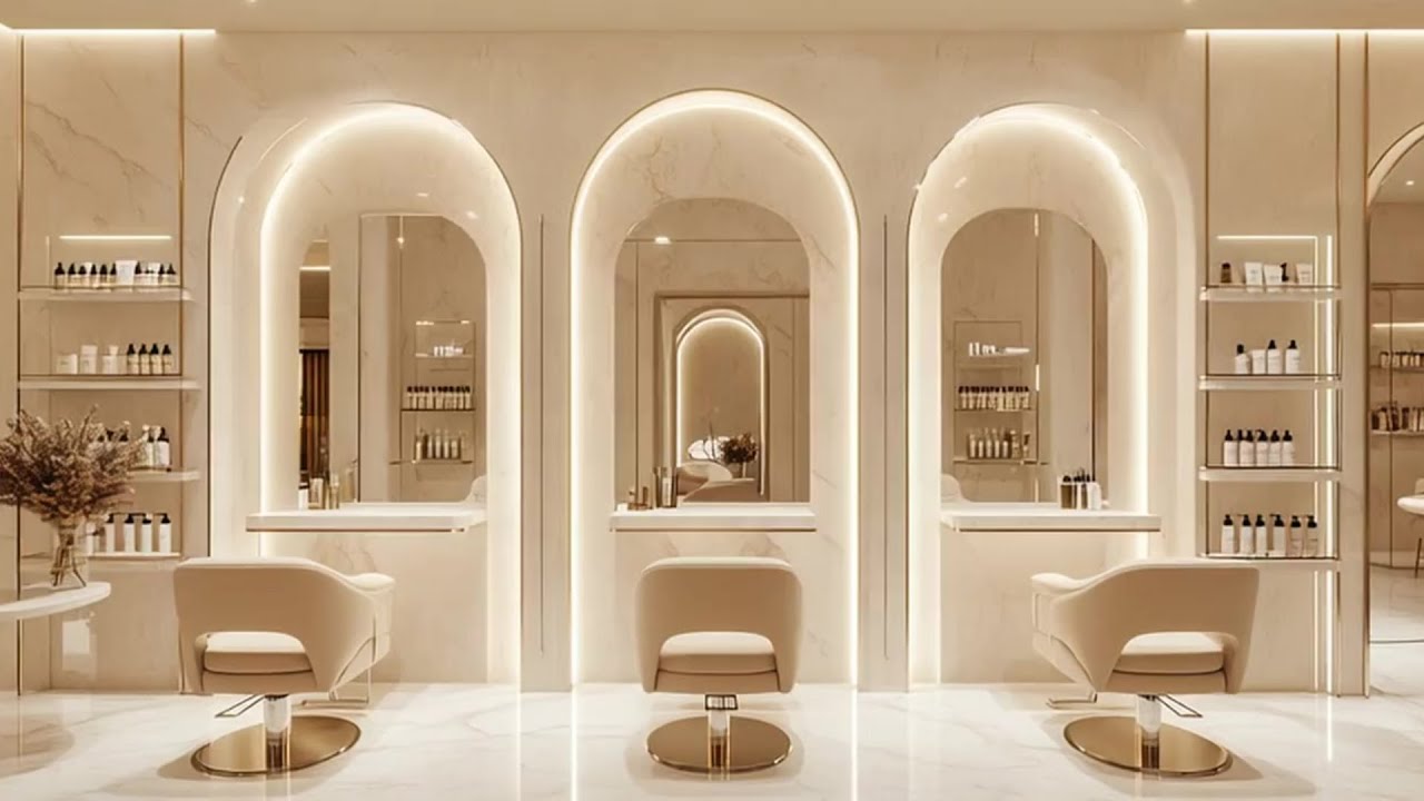 Luxury Beauty Salon Ambience 4K • Beige & Gold Aesthetic Interior • Relaxing Jazz Music