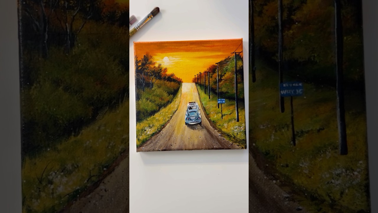 Golden Hour Gateway 🌅✨🎨 #acrylicpainting #goldenhour #artworks #landscape