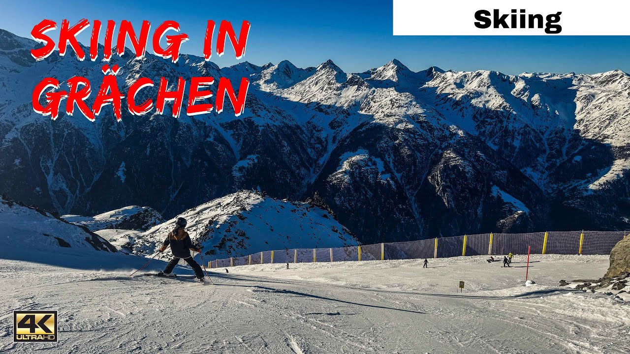 Skiing in GR&Auml;CHEN - SWITZERLAND | Long downhill run to the village
