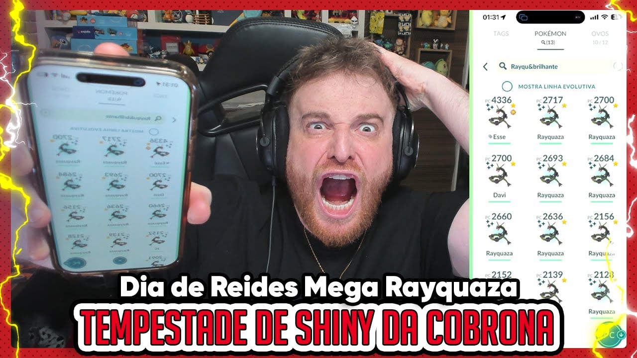 TEMPESTADE DE SHINIES NO DIA DE RAIDS DO MEGA RAYQUAZA | 7 RAYQUAZAS 100% SENDO 1 SHUNDO - PokémonGO