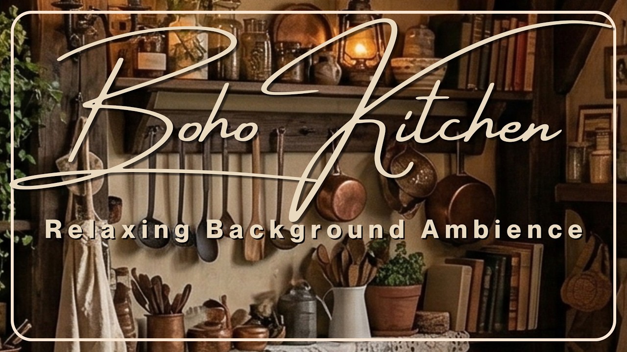 3 Hours Cozy Boho Kitchen Ambience 🌸 Spring Village View, Soft Folk Music & Sunbeams