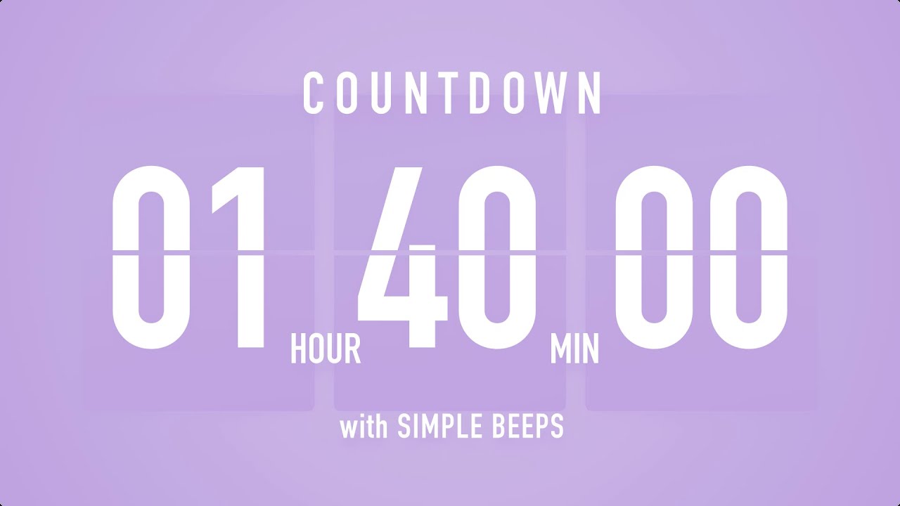 1 Hour 40 Minute Countdown Timer ⏳ Flip Clock with Bell Alerts 💜🔔