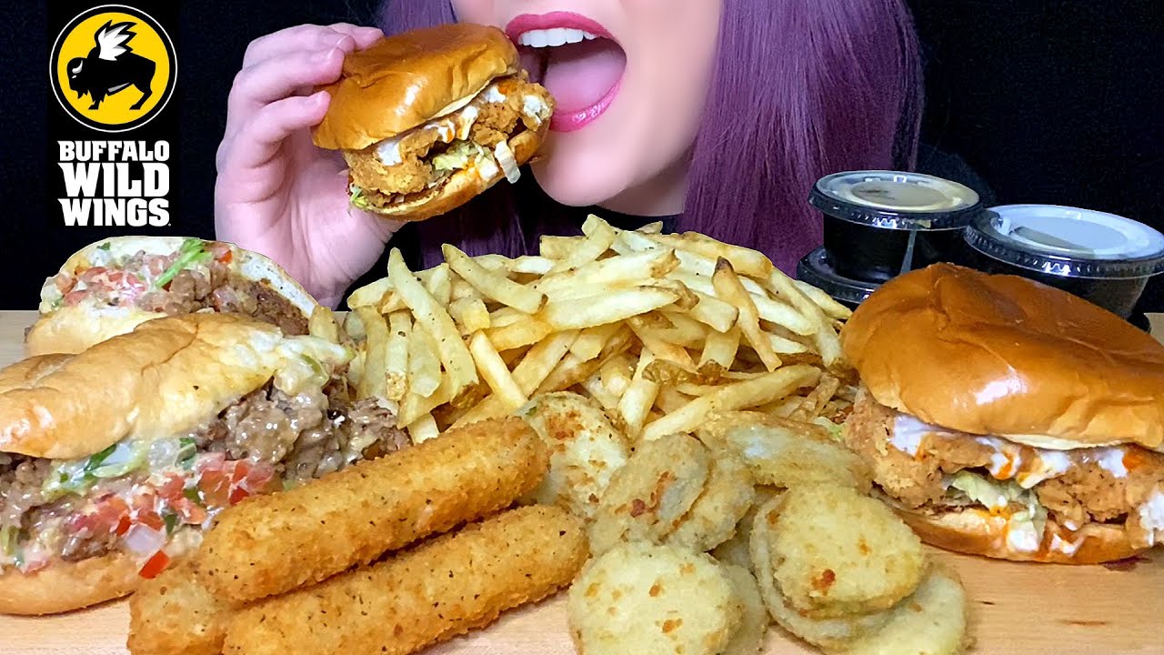 ASMR BUFFALO WILD WINGS MUKBANG (NO TALKING) BUFFALO RANCH CHICKEN + SOUTHWEST PHILLY CHEESESTEAK