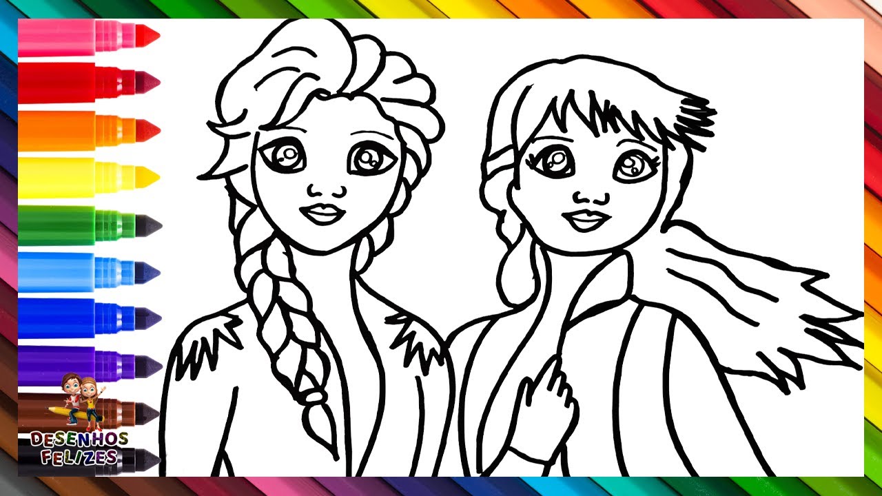 Desenhando e Colorindo a Elsa e a Anna de Frozen ❄️👸🏼💙👸❄️ Desenhos para Crianças