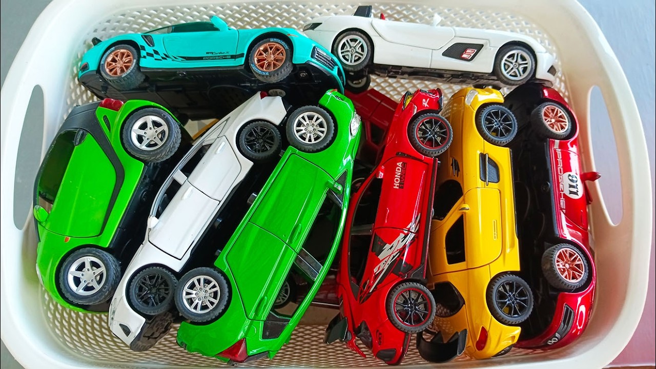 Коробка, полная литых металлических машинок, Top Toys Cars, SLR, Porsche 911, Civic, Smart Fortwo...