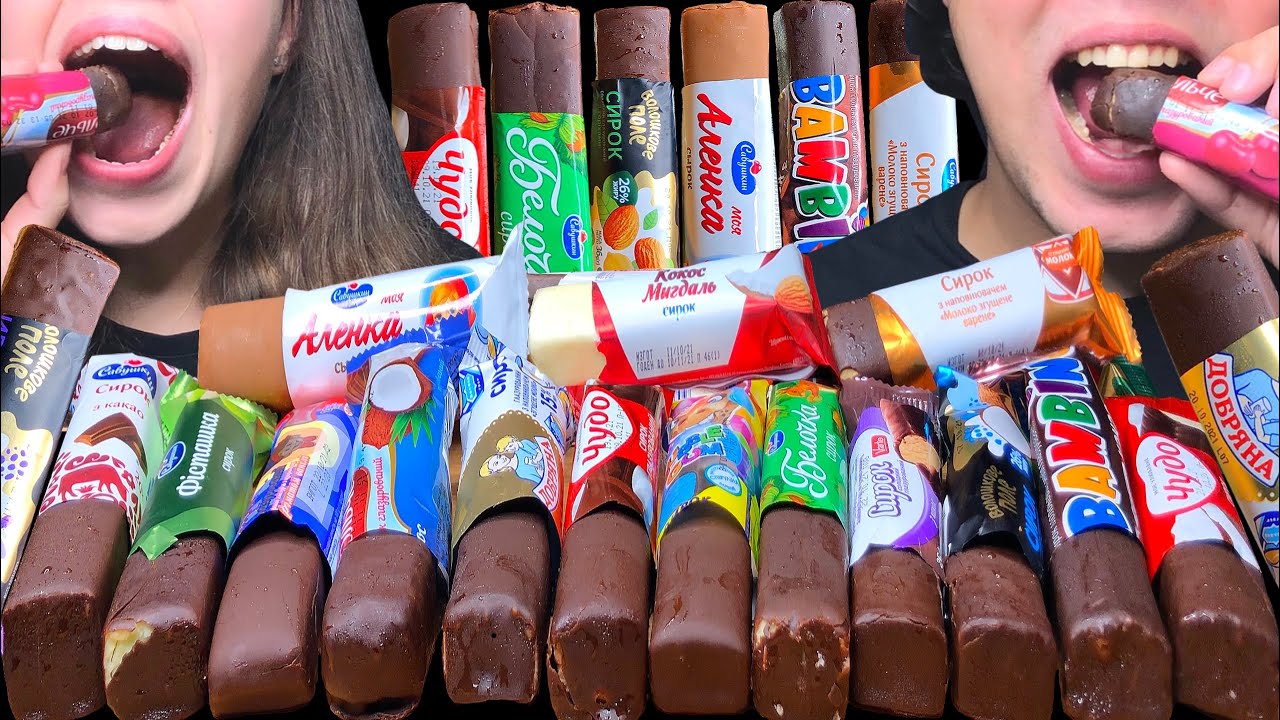 ASMR GLAZED CURD CHEESE BARS (CHOCOLATE CANDY BARS) EATING SOUNDS MUKBANG 먹방 Tati ASMR