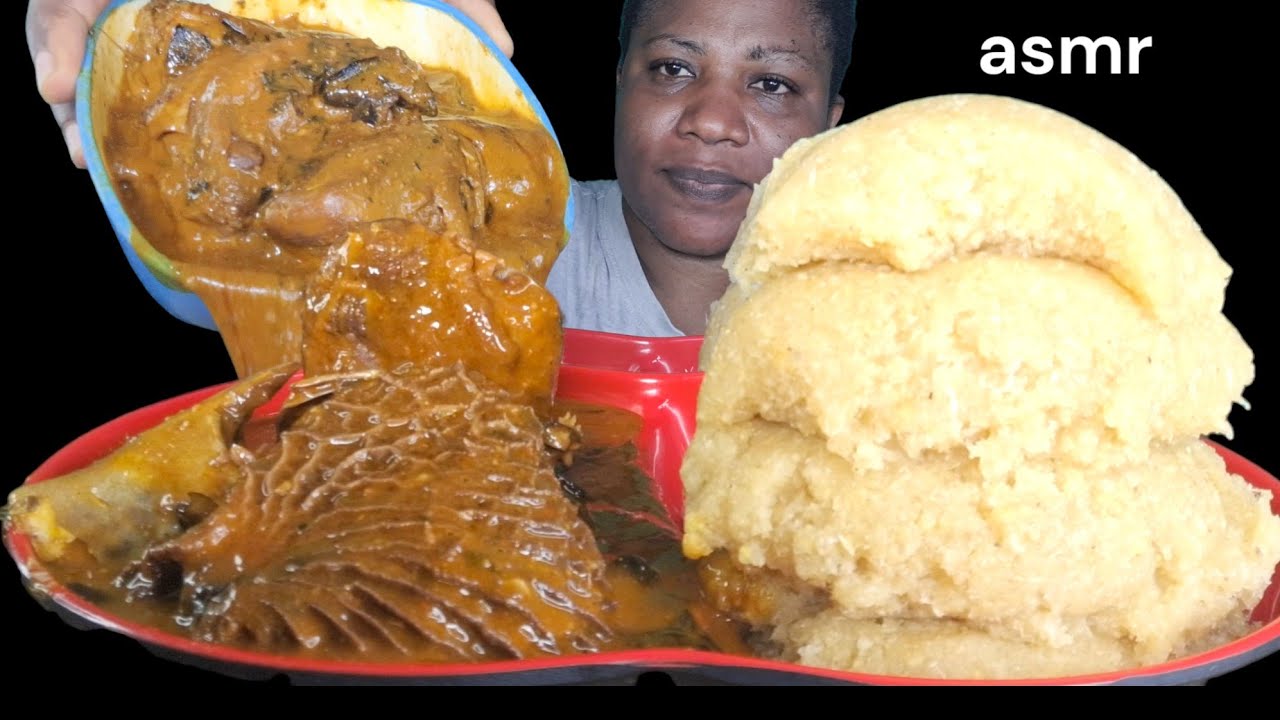 African food mukbang/ ogbono soup and garri fufu( eating Sound mukbang)