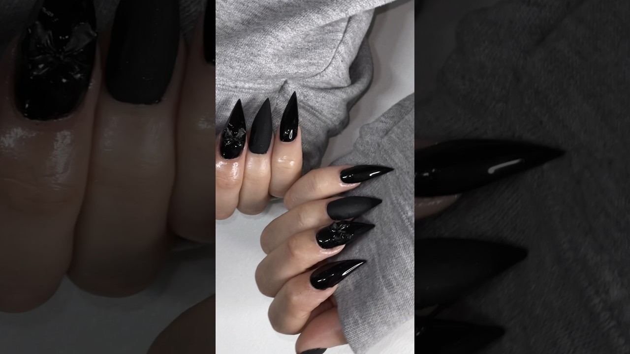 fresh set 🖤 #blacknails #stilettonails #naildesign #nailart #altnails