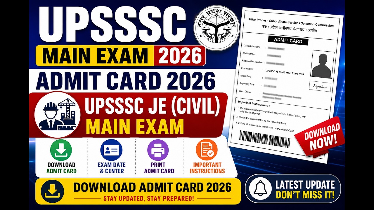 Upsssc main exam admit card 2026 upsssc je civil exam download admit card 2026