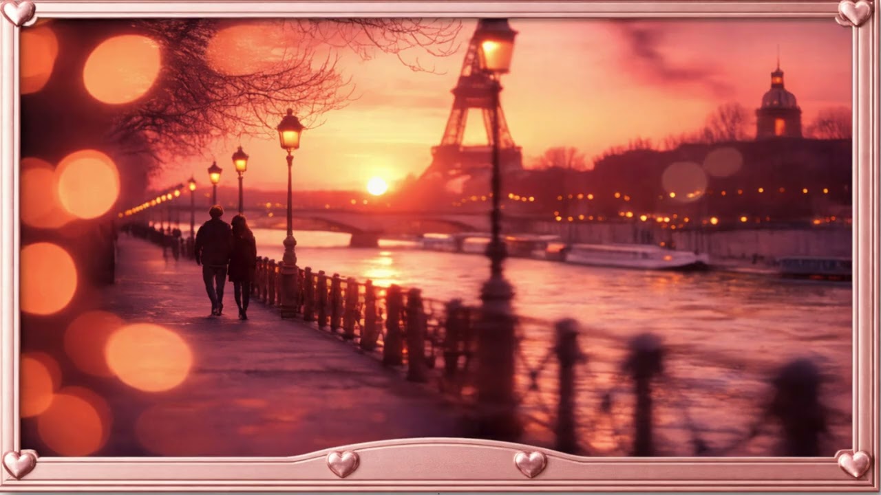 Romantic Paris Sunset ❤️ | 4K Framed Wall Art | Cozy Valentine City Ambience