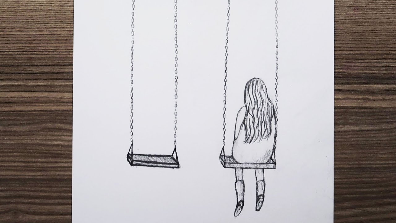 Swinging on a Swing Girl Drawing / Yanlız Kız Çizimi
