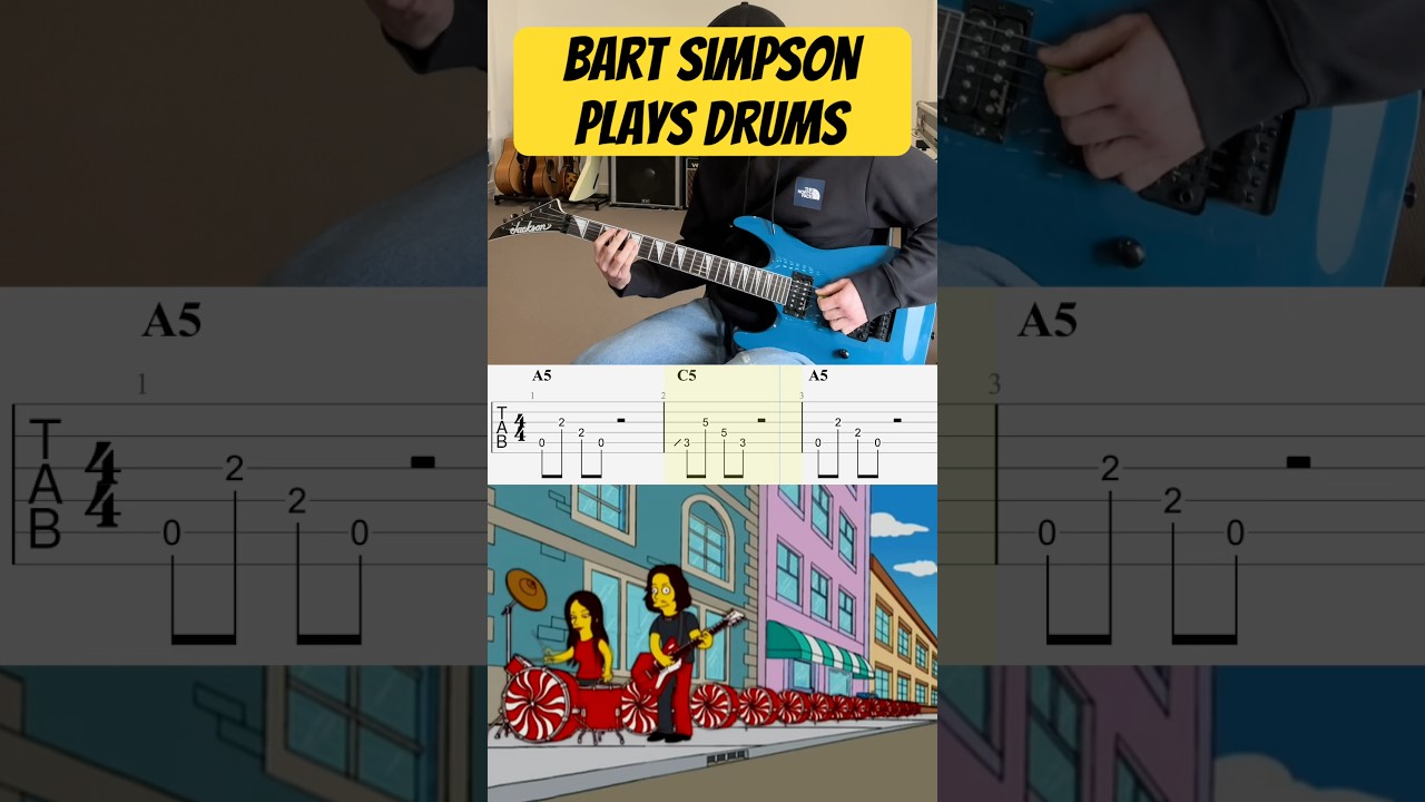 The Hardest Button to Button - The White Stripes (Guitar Cover with TABS) &lsquo;Bart Simpson Plays Drums&rsquo;
