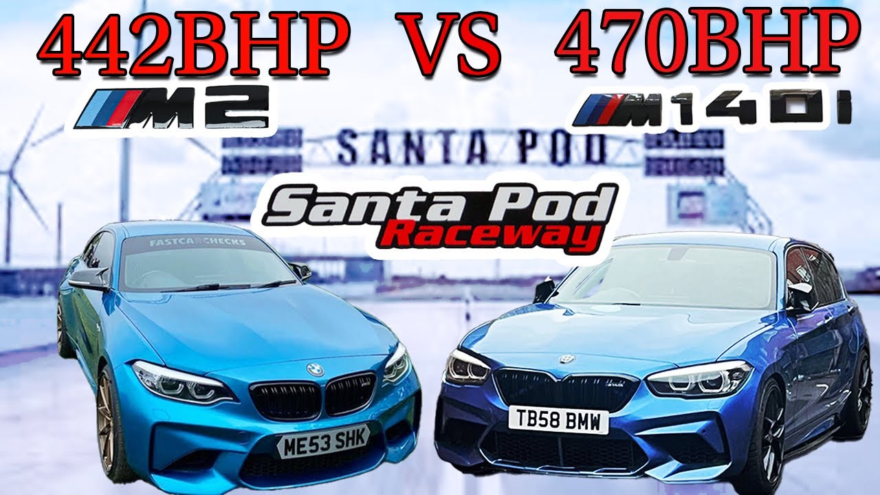 BMW M140i 470Bhp Vs BMW M2 442BHP Drag Race  *SANTA POD*