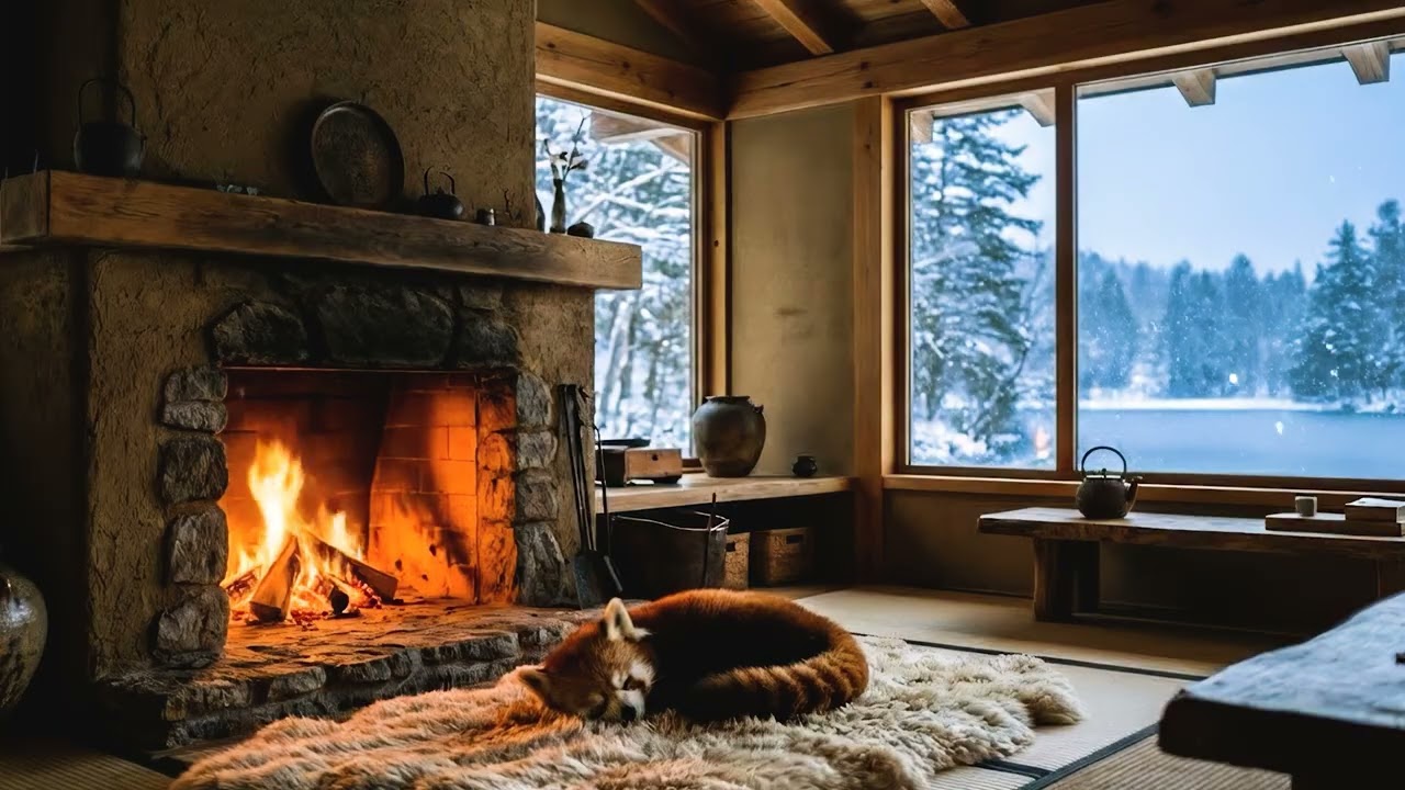 Snowy Winter Night ❄️🔥 Raccoon & Campfire ASMR | 눈 내리는 겨울, 너구리와 모닥불 | 8 Hours Sleep ASMR