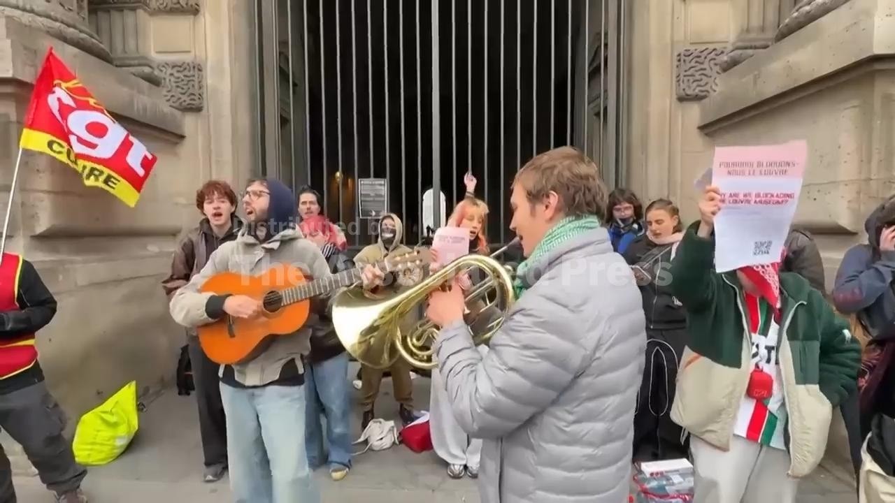 Protesters block access to Paris' Louvre Museum in support of the student movement