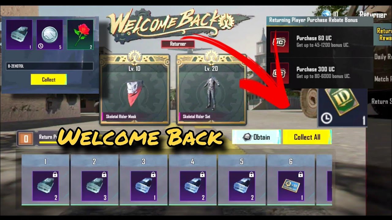 Welcome Back & Return Event 🤑 Free Uc Event | How To Get Return Event | Rename Card | 60 Uc Voucher