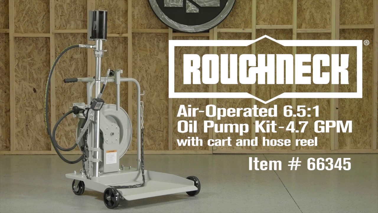 Roughneck Air-Operated 6.5:1 Oil Pump Kit  With Cart and Hose Reel 4.7 GPM