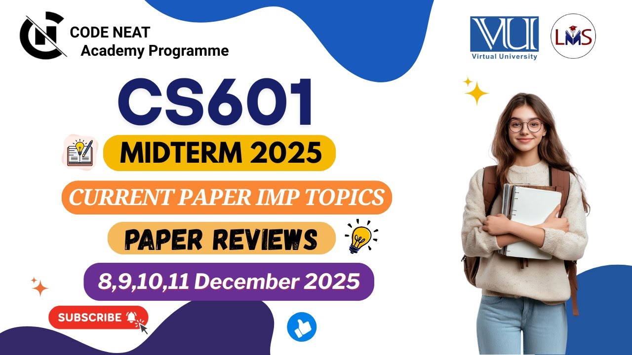 CS601 Current Paper Midterm 2025 Review | Most Repeated & Must-Do Topics,  MCQs + Tips | CodeNeat