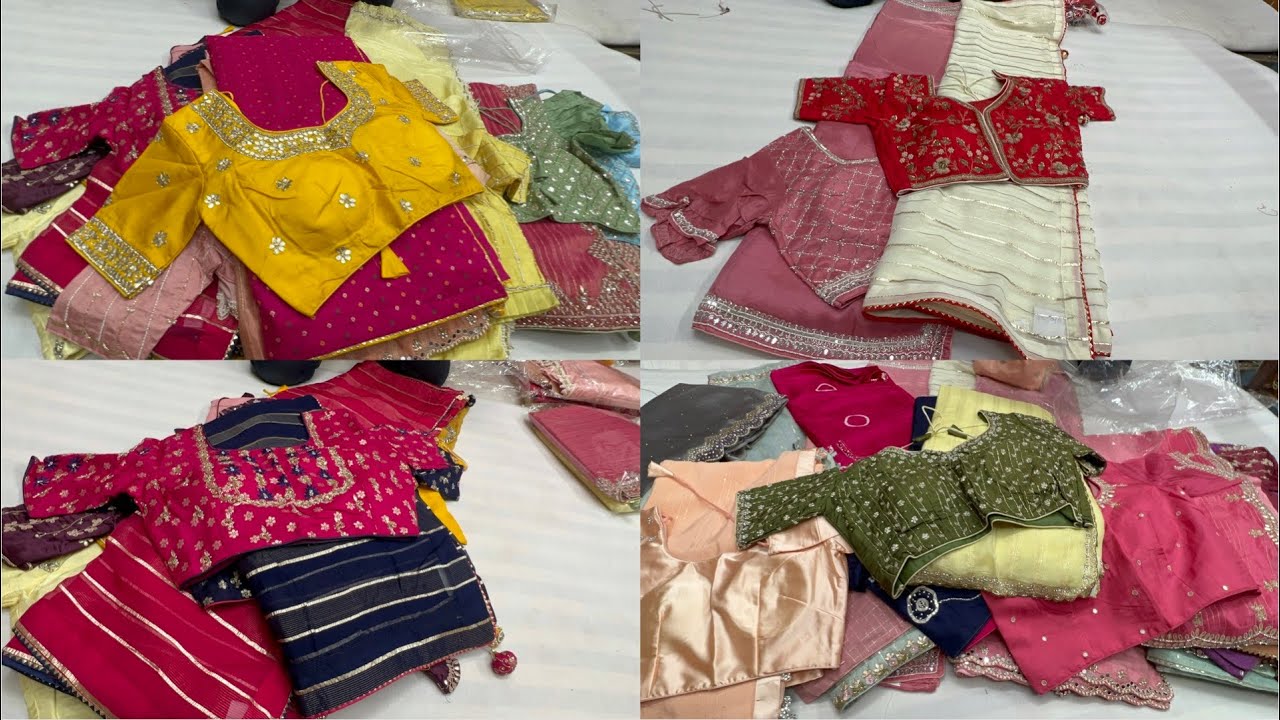 chickpet Bangalore pure Georgette sarees with hand work readymade bouses||Single saree courier