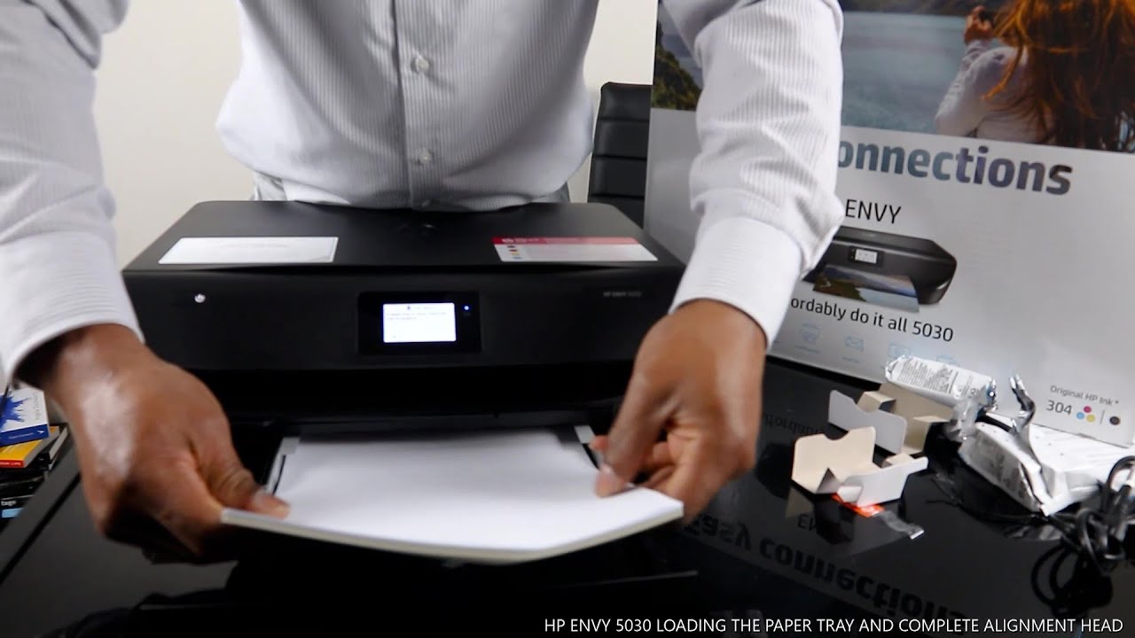 HP ENVY 5030 LOADING THE PAPER TRAY AND COMPLETE ALIGNMENT HEAD