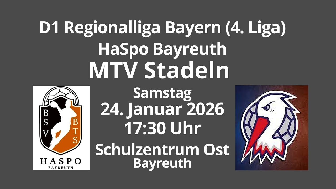 2026-01-24, 17:30 Uhr: HaSpo Bayreuth – MTV Stadeln (D1 RL)