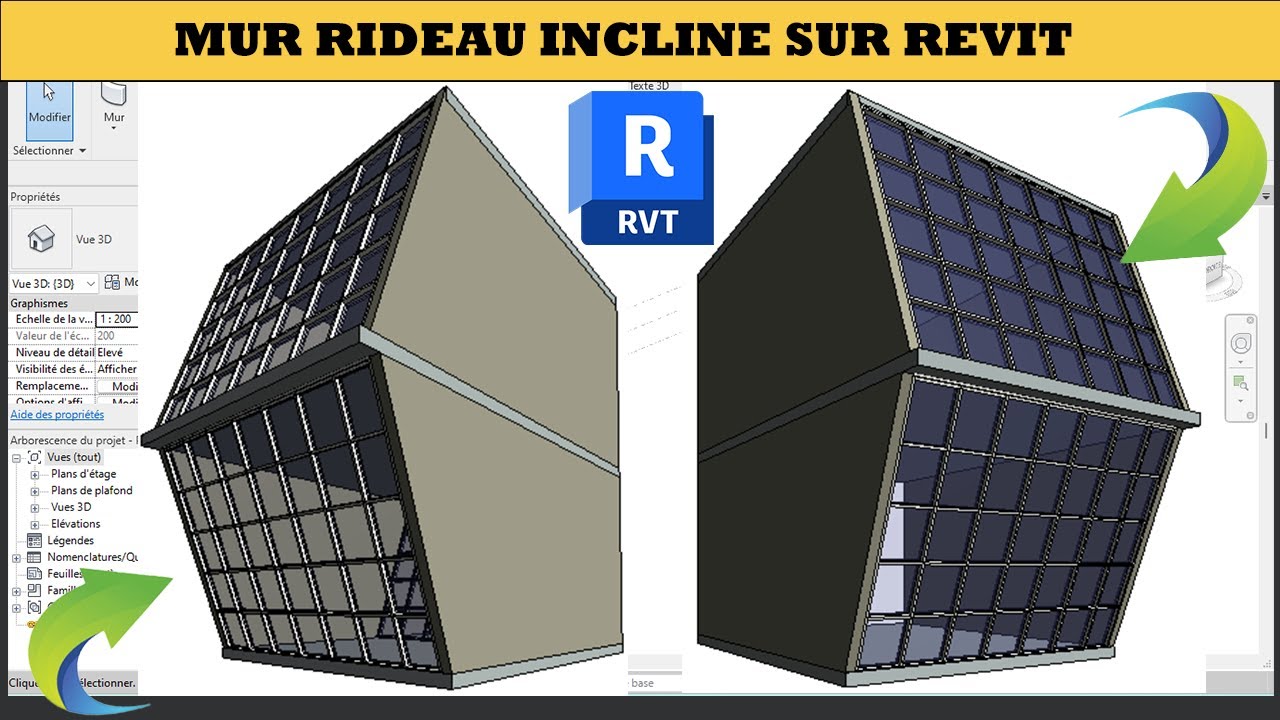 Mur rideau incliné sur revit