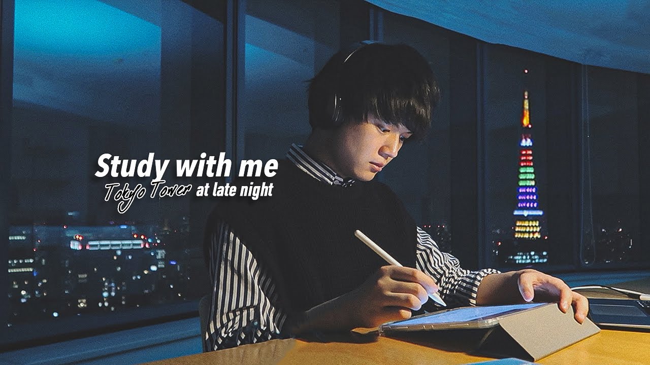 4-HOUR STUDY WITH ME🗼 / Cracking Fire Sound Only 🏕️ / Tokyo at LATE NIGHT / with timer+bell