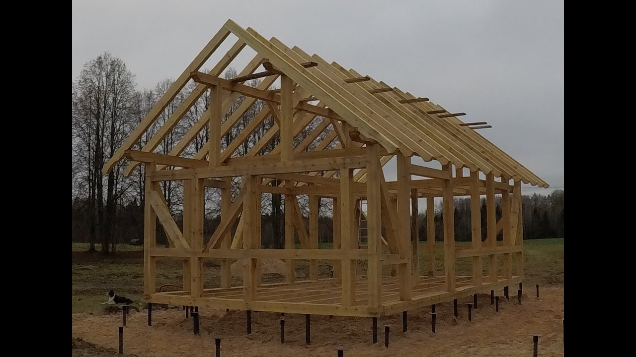 Timber frame house raising (Northmen Guild Course build house) final