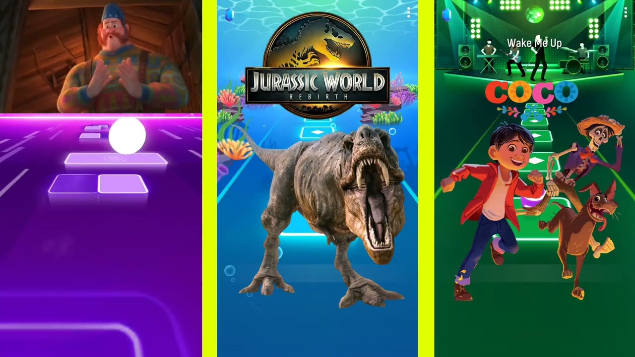Frozen vs Jurassic world vs Coco tiles hop and coffin dance music 🎶