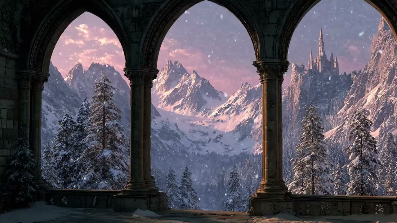 Insomnia Sleep Piano ASMR in a Warm Castle with Snowy Balcony Views and Soft Candlelight