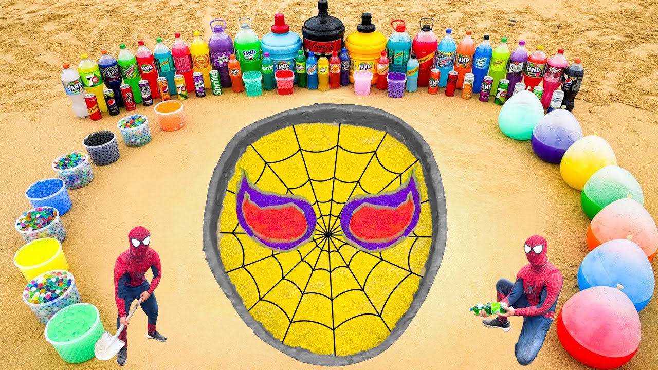 How to make Spiderman with Orbeez & Cement, Big Coca Cola, Fanta, Mirinda, Soda, Schweppes vs Mentos