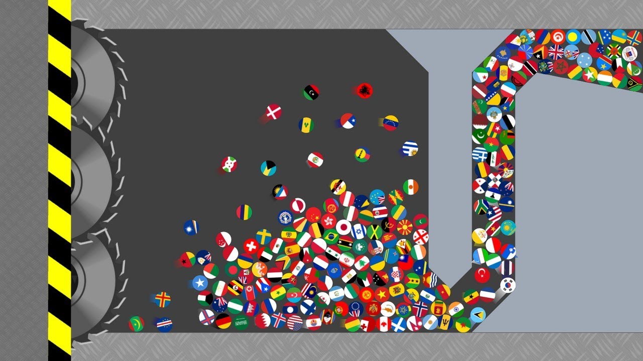 Escape From The Shredder #2 - Marble Race Countries in Algodoo