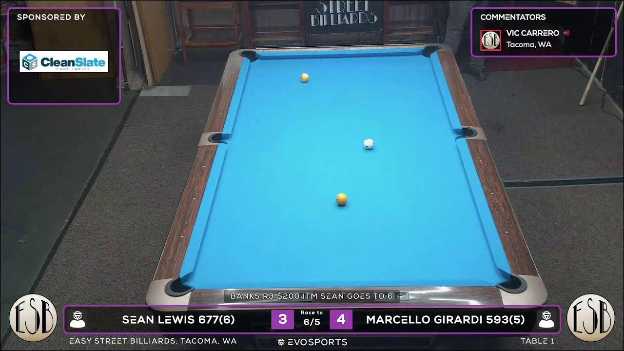 SEAN LEWIS 677(6) vs MARCELLO GIRARDI 593(5) - EASY STREET BILLIARDS - TABLE 1 | EvoSports