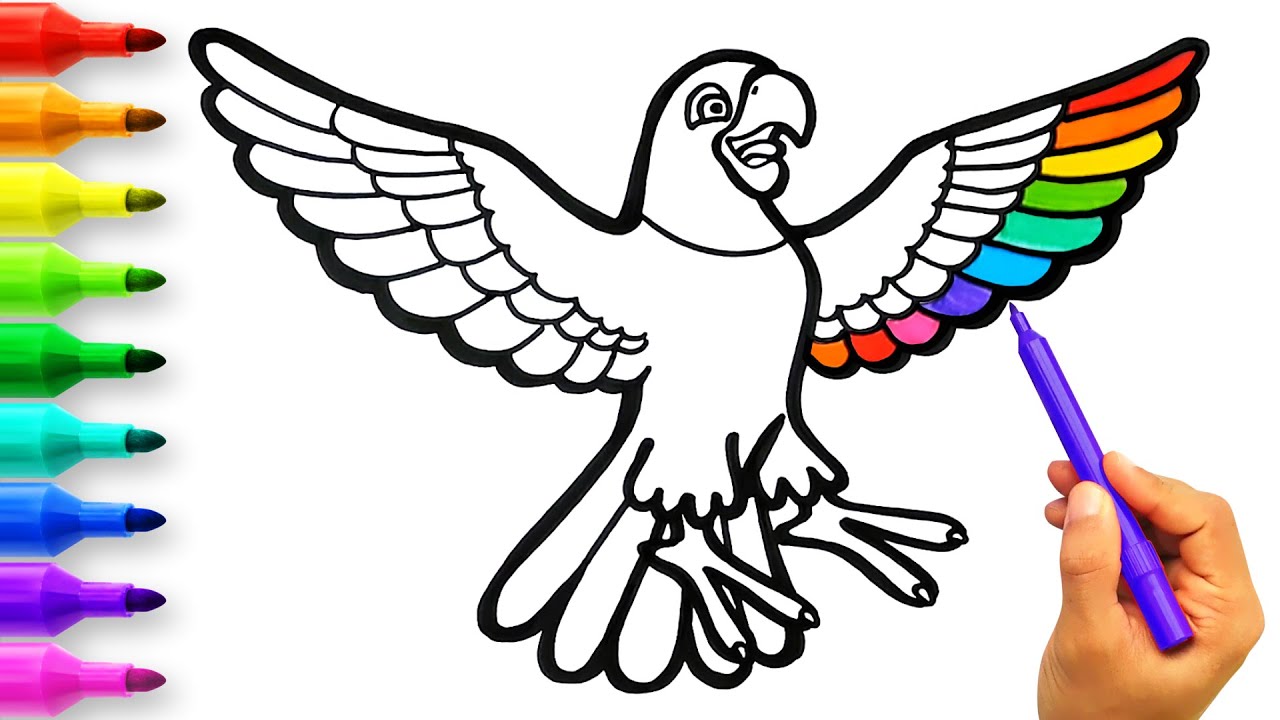 Como DESENHAR e COLORIR PÁSSARO - Como DIBUJAR y COLOREAR PÁJARO - How to DRAW a BIRD