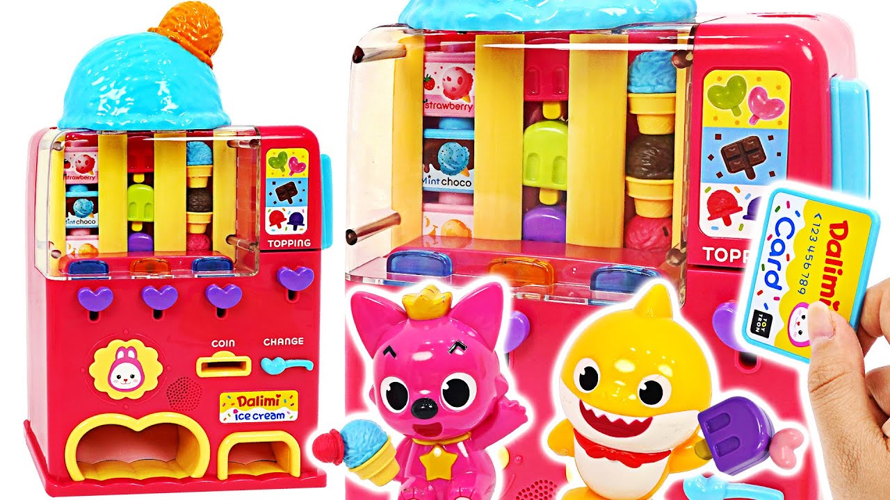 Let's play with a baby shark~ Nice ice cream vending machine~! | PinkyPopTOY