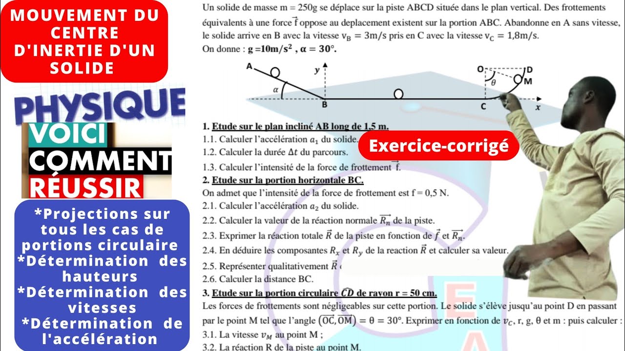 # MVT du Centre d'inertie #Exo_corrigé#projection/vitesse/Hauteur