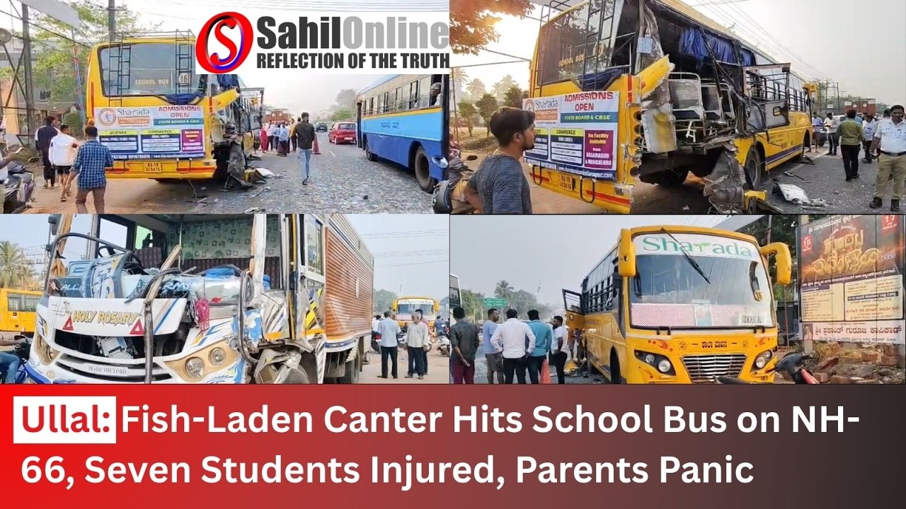 Ullal: Fish-Laden Canter Collides With School Bus on NH-66, Seven Students Injured