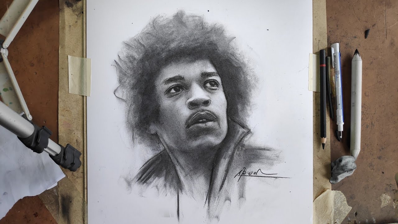 JIMI HENDRIX - charcoal drawing