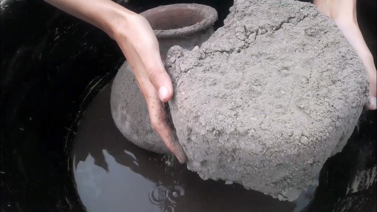 New sand clay cruchious bowls crumbling in matka water tub + paste play asmr 💦😴🤤