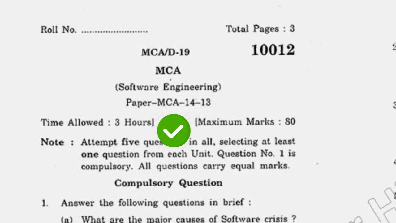 2019 KUK MCA 1st Sem Software Engineering Question Paper